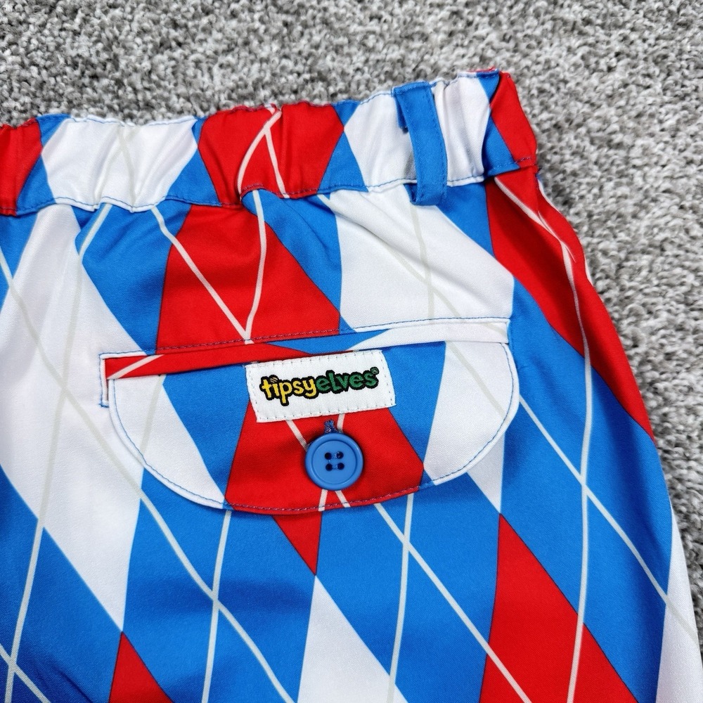 Tipsy Elves Men's American Argyle Golf Pants Red White Blue Patriotic Size L NWT - Picture 13 of 14